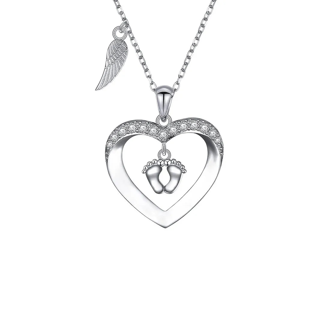 For Memorial- S925 I Will Love You for Every Second of Mine Baby Feet Heart Necklace