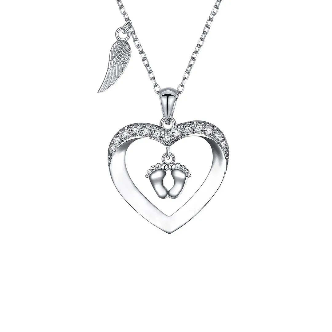 For Memorial- S925 I Will Love You for Every Second of Mine Baby Feet Heart Necklace