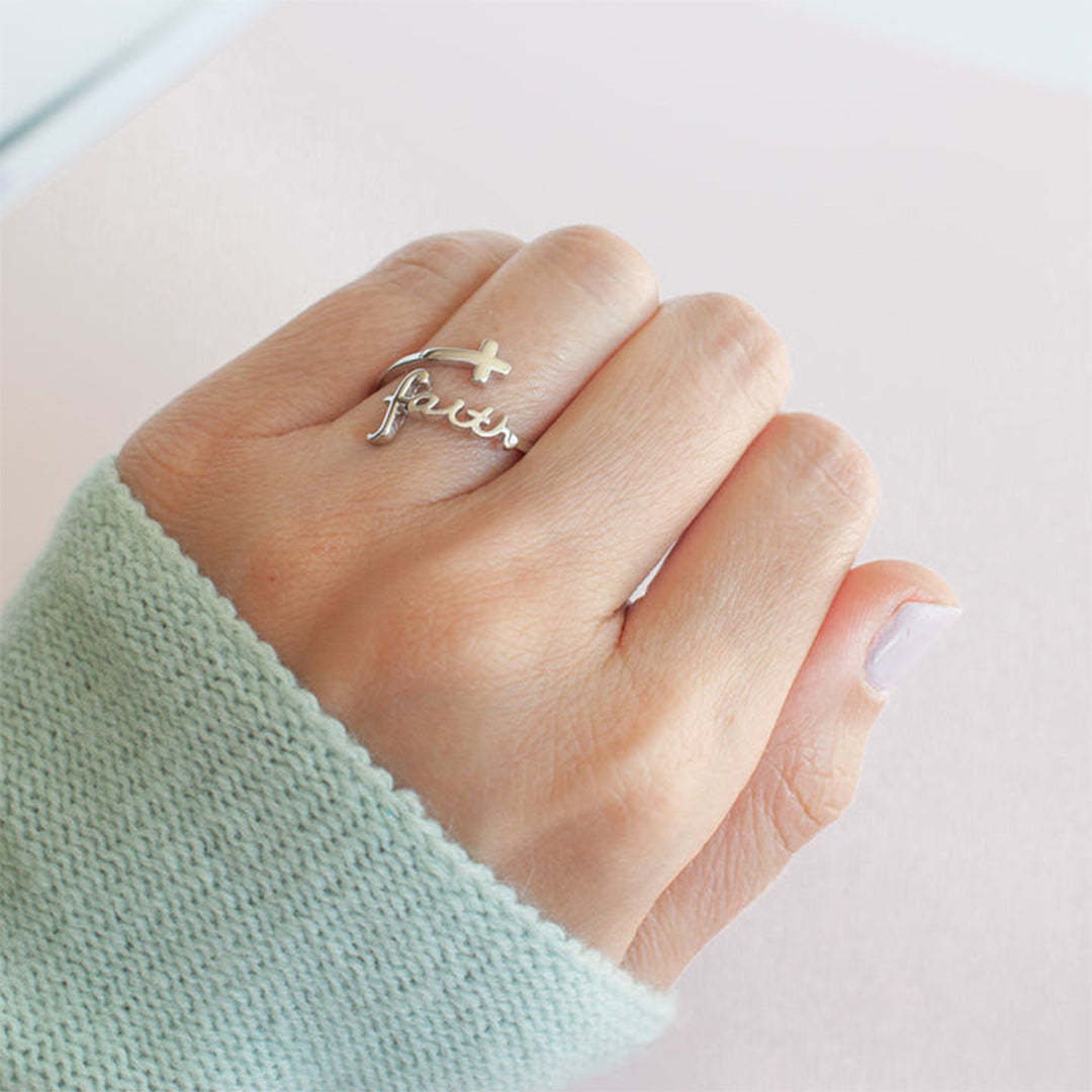 S925 Faith Cross Open Ring