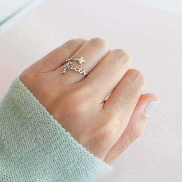 S925 Faith Cross Open Ring
