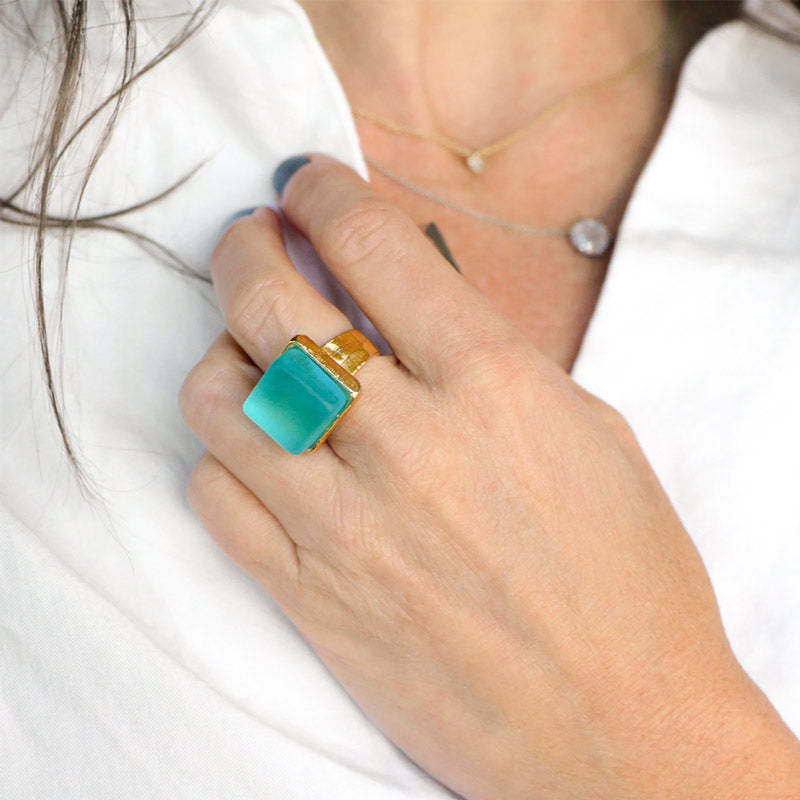 S925 Thalassophile Cube Sea Glass Ring