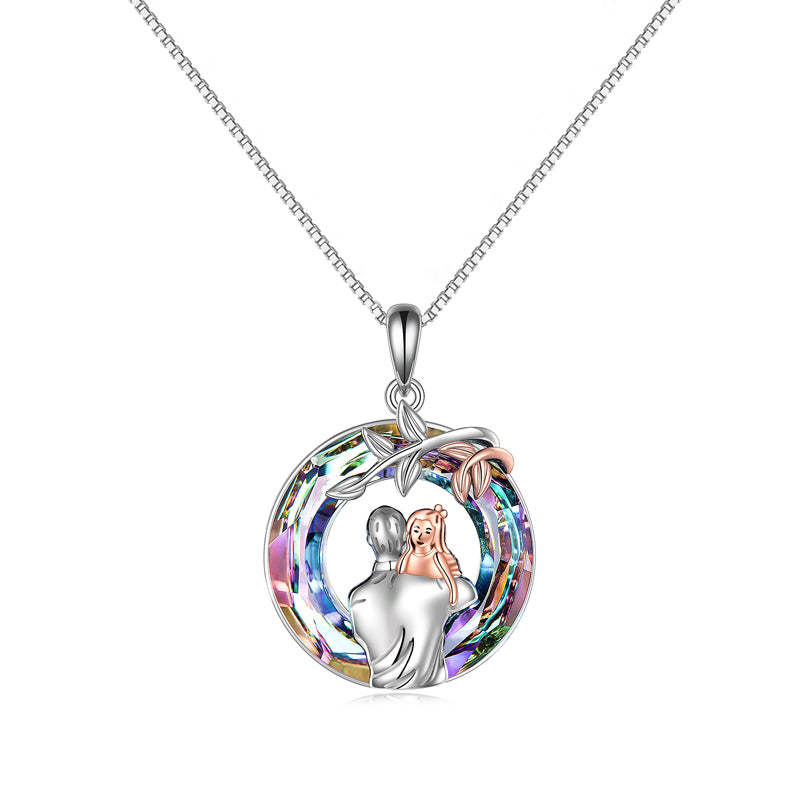 For Daughter - S925 When Life Tries to Knock You Down This Old Lion Will Always Have Your Back Circle Crystal Necklace