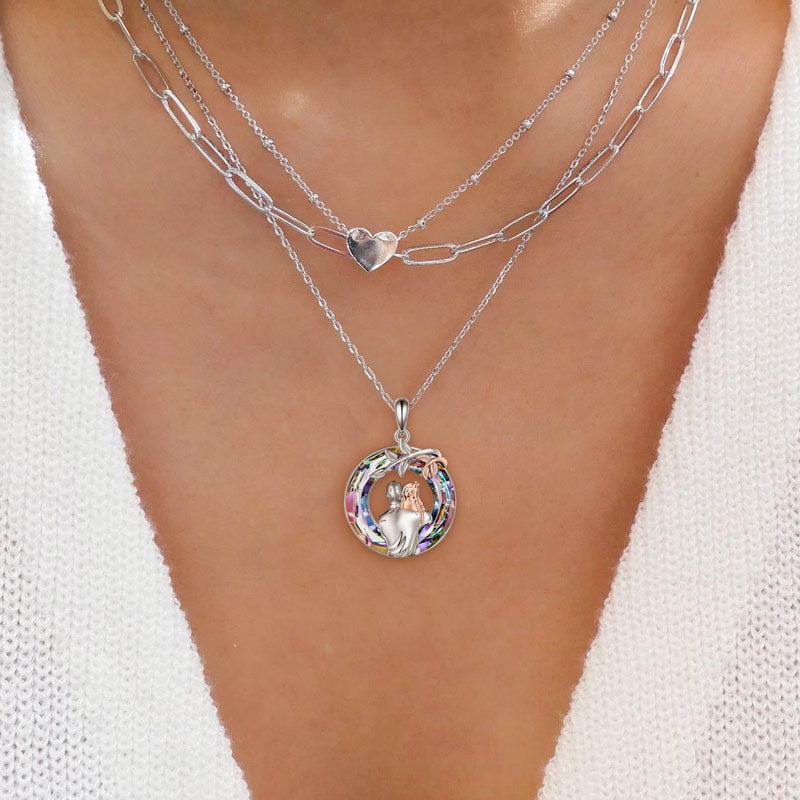 For Daughter - S925 When Life Tries to Knock You Down This Old Lion Will Always Have Your Back Circle Crystal Necklace