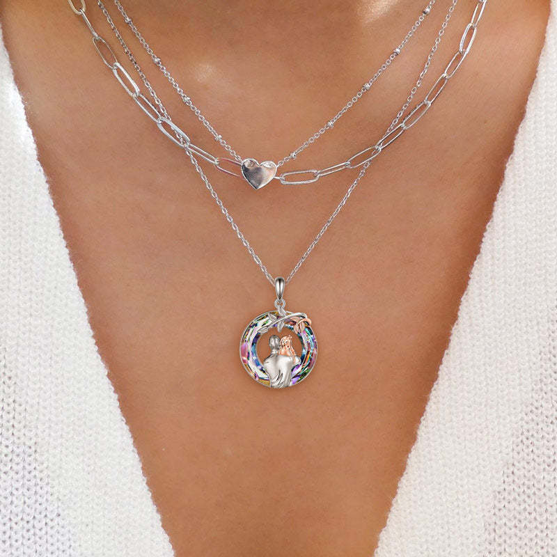 For Daughter - S925 When Life Tries to Knock You Down This Old Lion Will Always Have Your Back Circle Crystal Necklace
