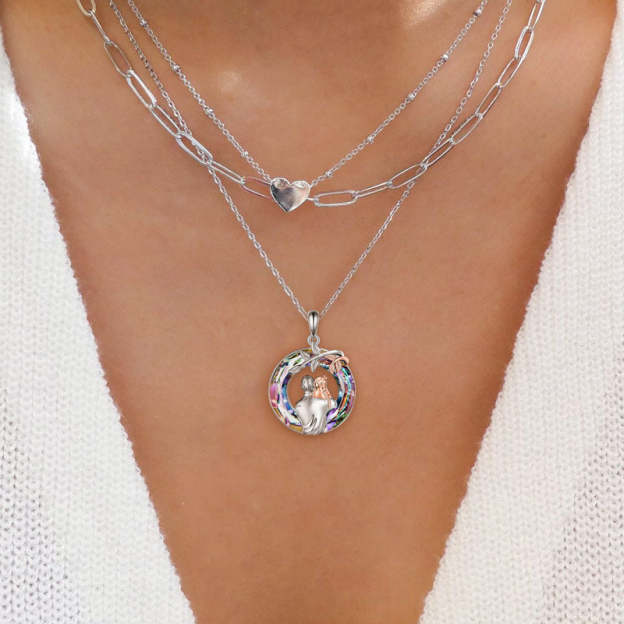 For Daughter - S925 When Life Tries to Knock You Down This Old Lion Will Always Have Your Back Circle Crystal Necklace