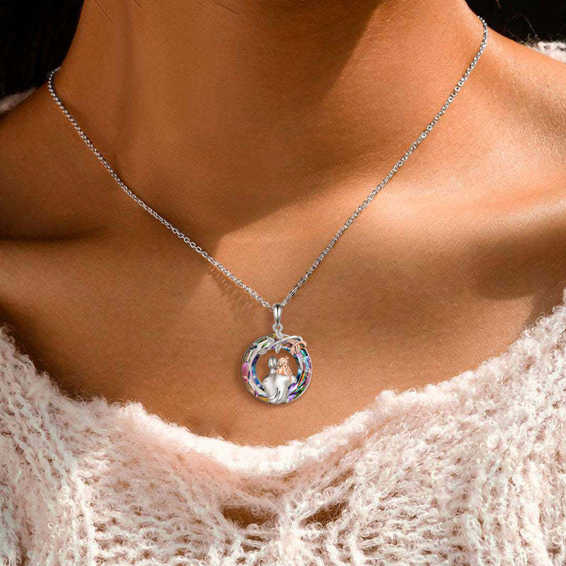 For Daughter - S925 When Life Tries to Knock You Down This Old Lion Will Always Have Your Back Circle Crystal Necklace