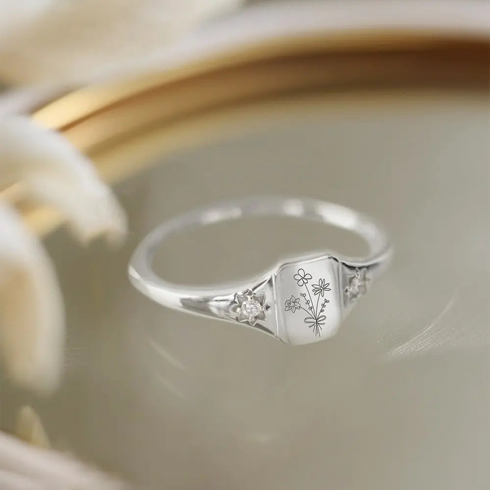 S925 Custom Birth Flower Ring – A Gift of Endless Beauty