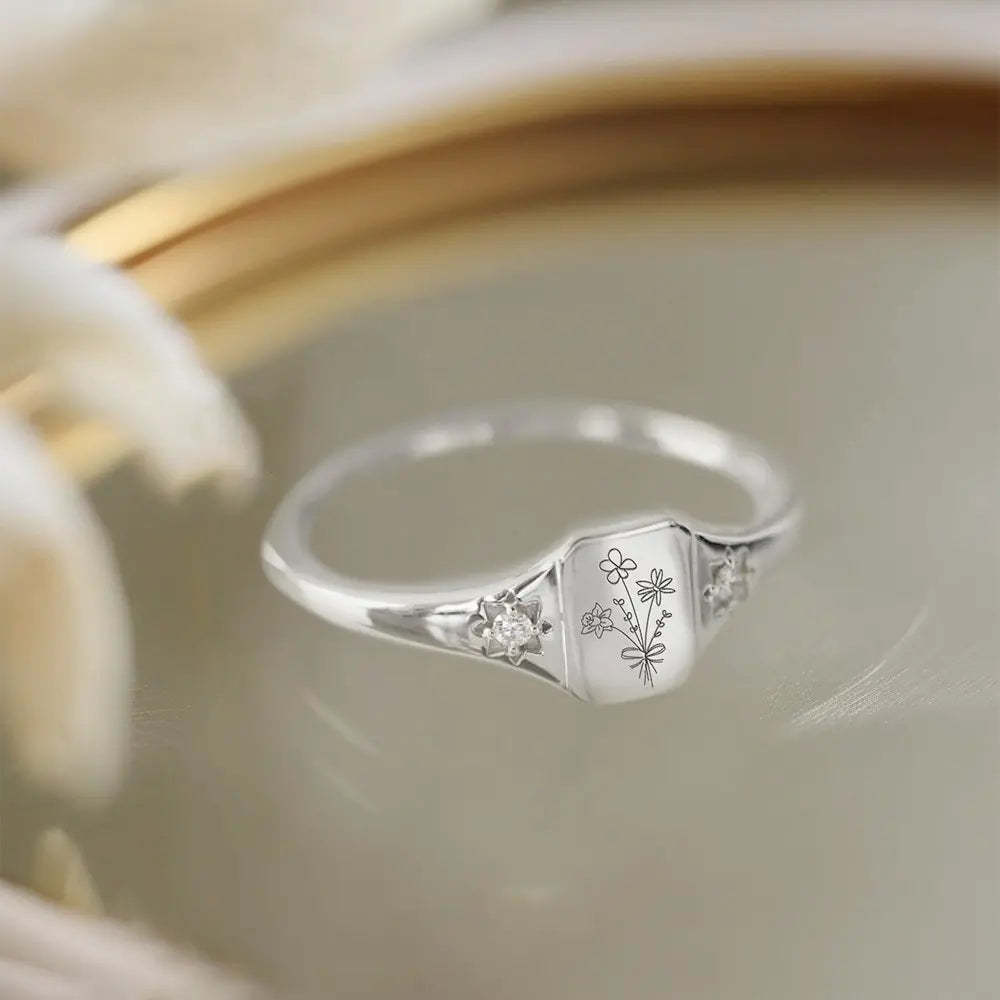 S925 Custom Birth Flower Ring – A Gift of Endless Beauty