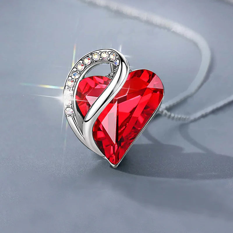 For Love - S925 We are Connected Heart to Heart Red Crystal Love Necklace