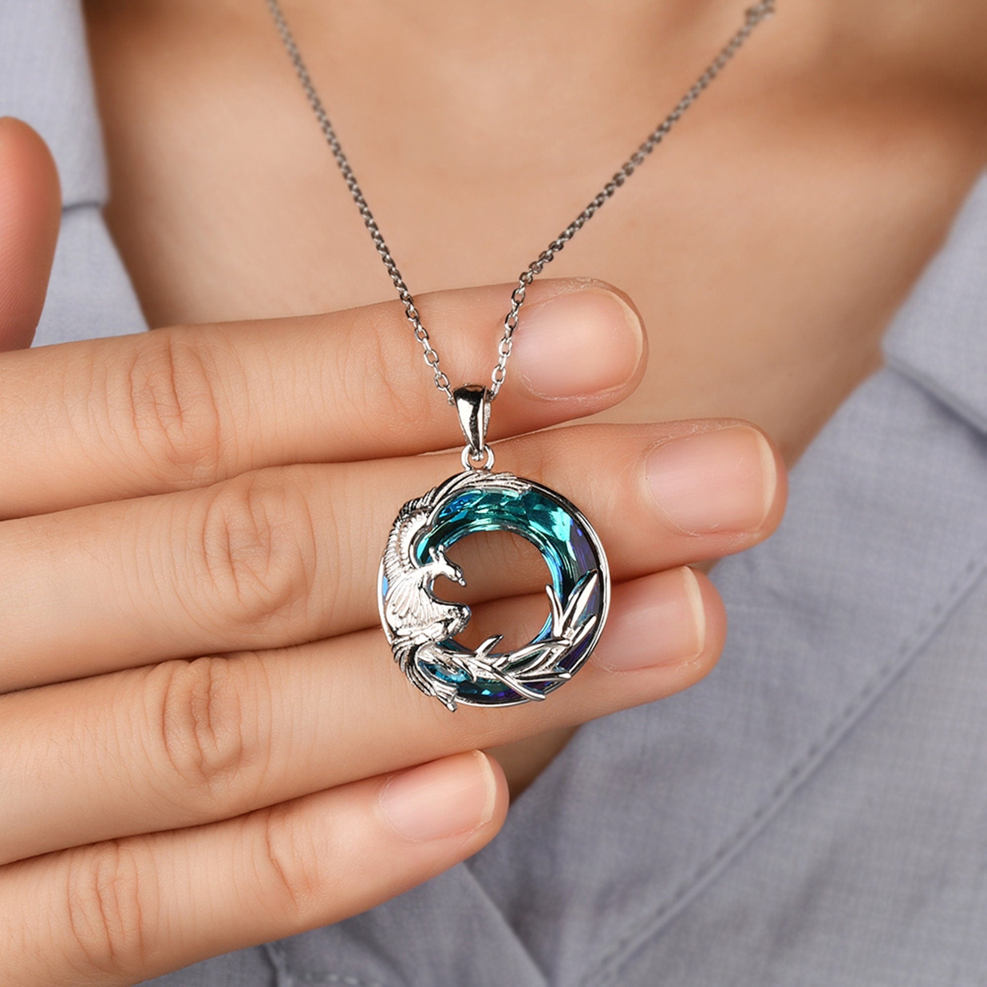 S925 I Survived Because The Fire Inside Me Burns Brighter Than The Fire Around Me Phoenix Crystal Necklace
