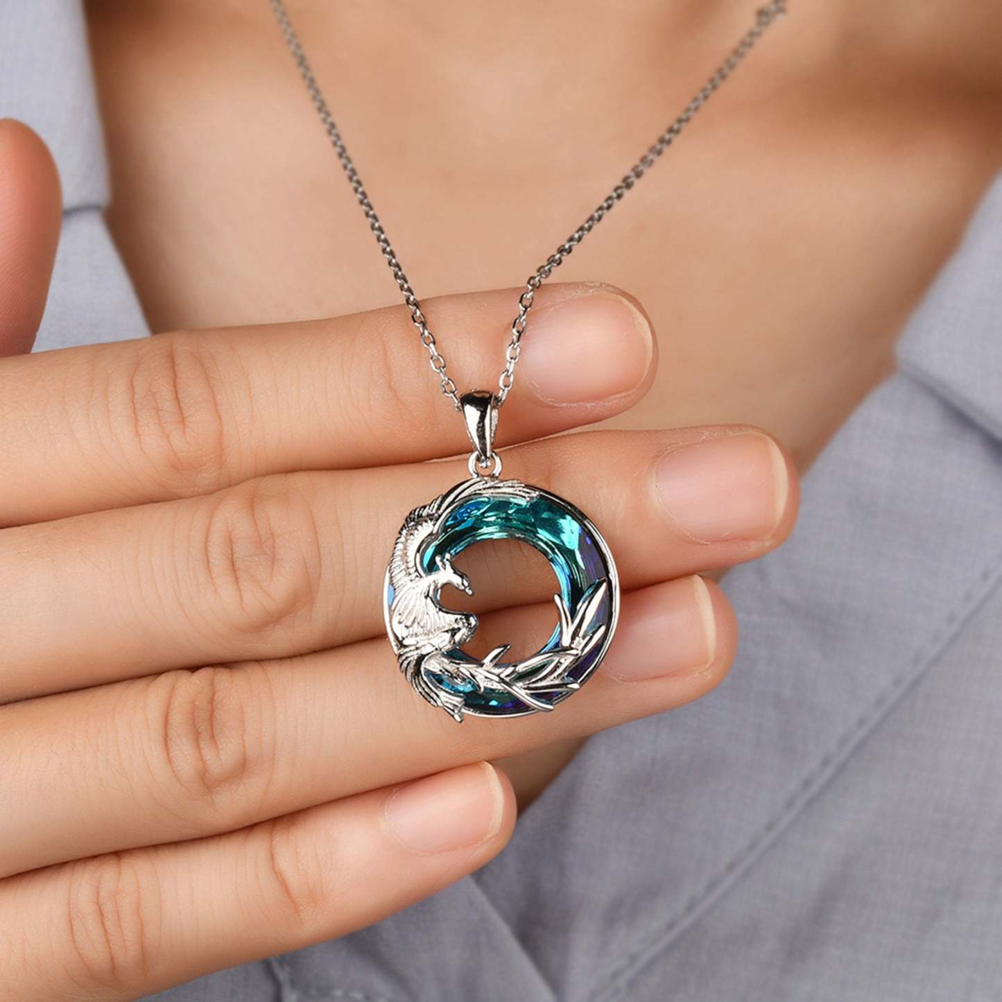 S925 I Survived Because The Fire Inside Me Burns Brighter Than The Fire Around Me Phoenix Crystal Necklace