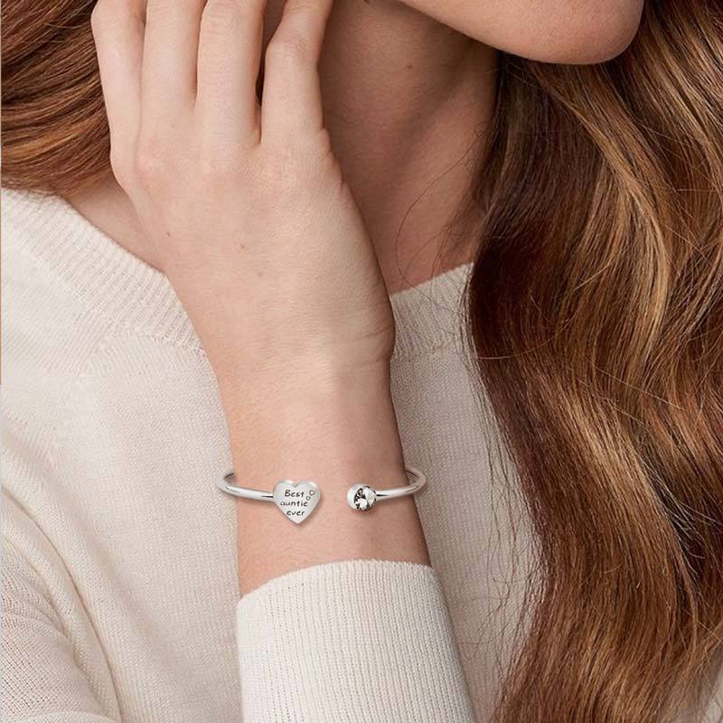 For Aunt/Niece - Best Aunt Heart Diamond Cuff Bracelet