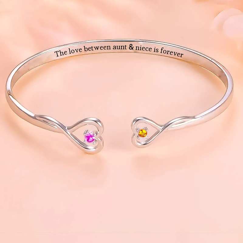 Aunt and Niece Love Eternal Birthstone Double Heart Bracelet