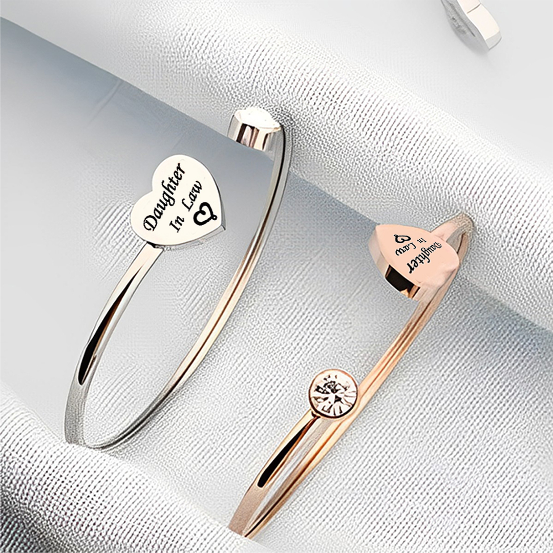 For Daughter-In-Law - You Are Also My Daughter-In-Heart Heart Diamond Cuff Bracelet
