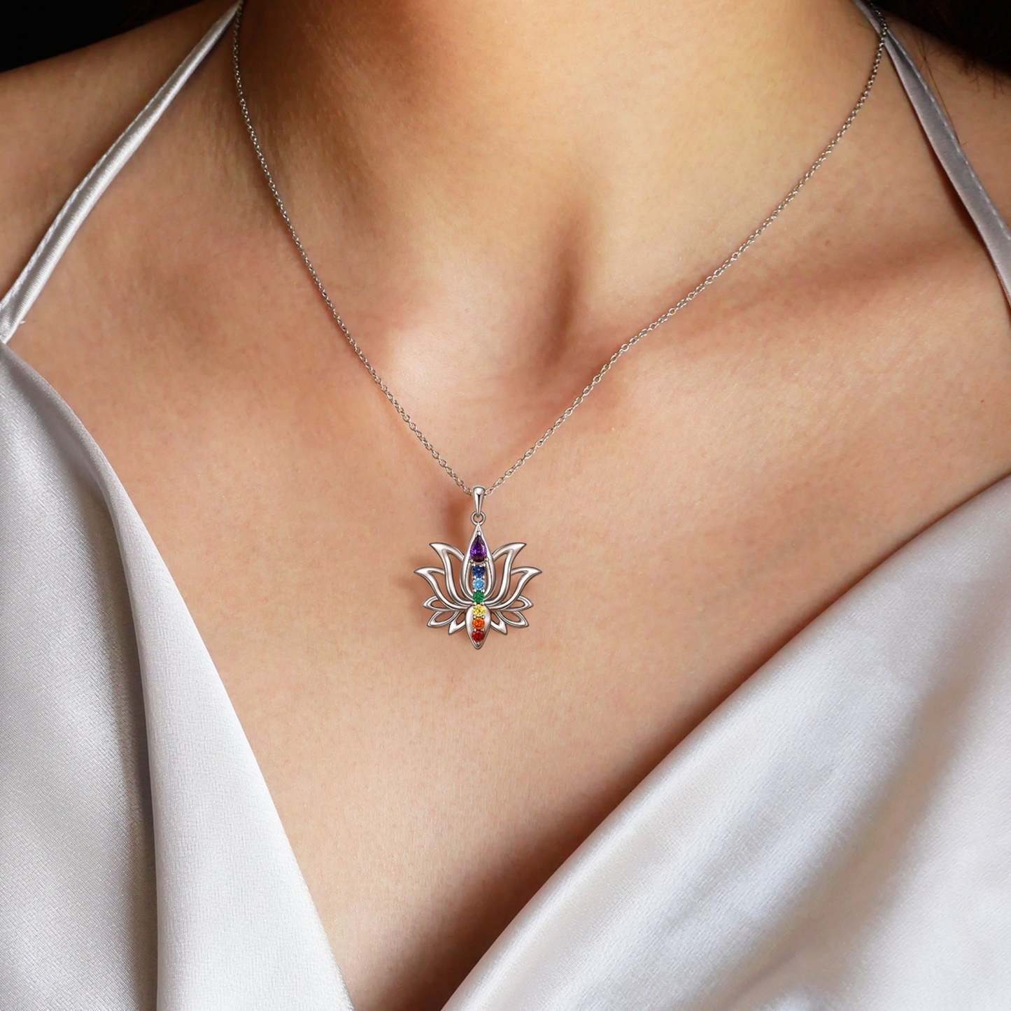 S925 Move On Colorful Lotus Necklace