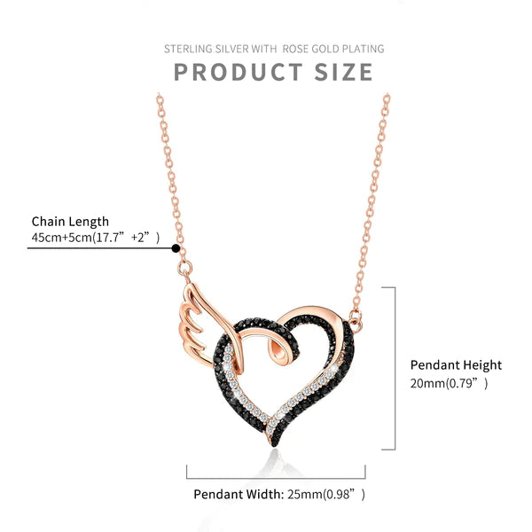 For Memorial - I Will Always Love You Mom Black Diamond Heart Wings Necklace