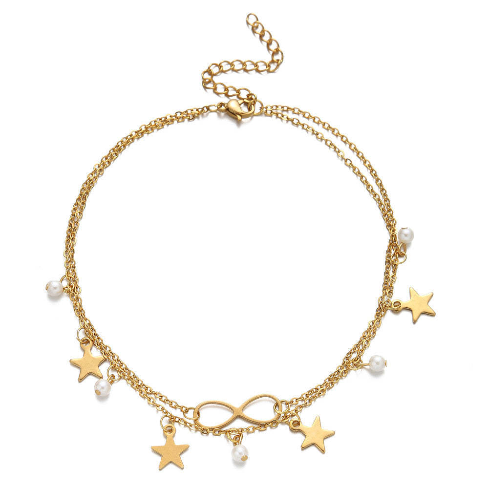 Infinity Pearl And Star Layer Anklet