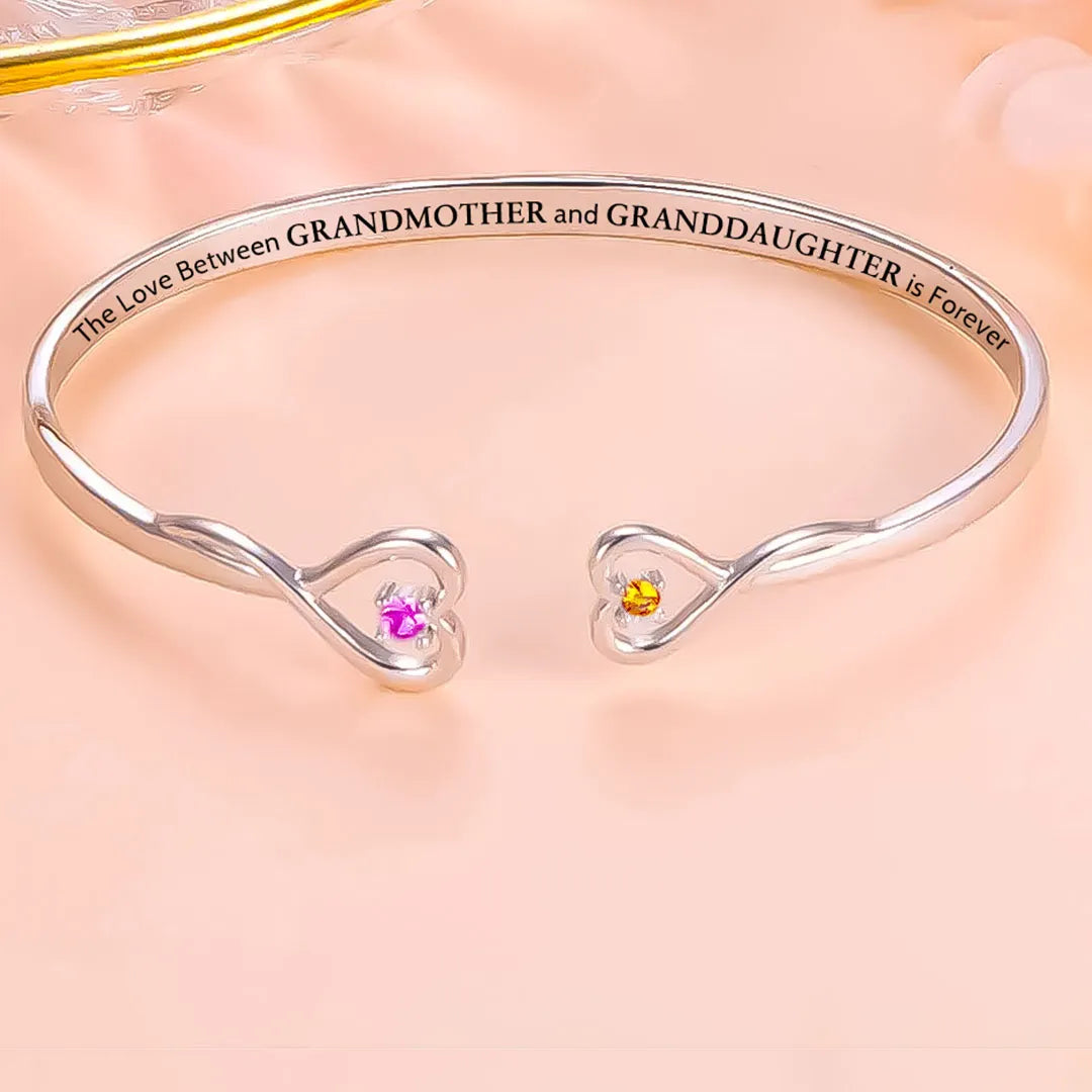 For Granddaughter - I Will Always Be with You Love Forever Birthstone Double Heart Heart Bracelet