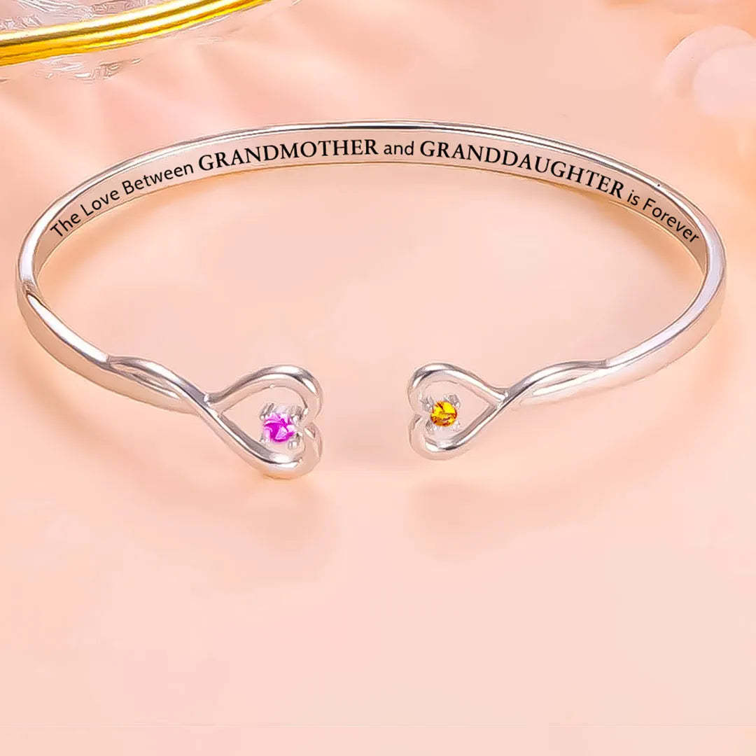 For Granddaughter - I Will Always Be with You Love Forever Birthstone Double Heart Heart Bracelet