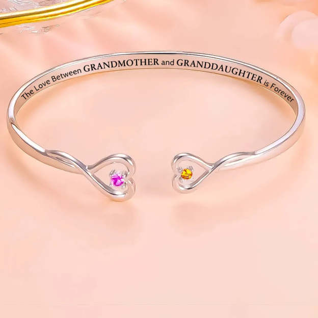 For Granddaughter - I Will Always Be with You Love Forever Birthstone Double Heart Heart Bracelet