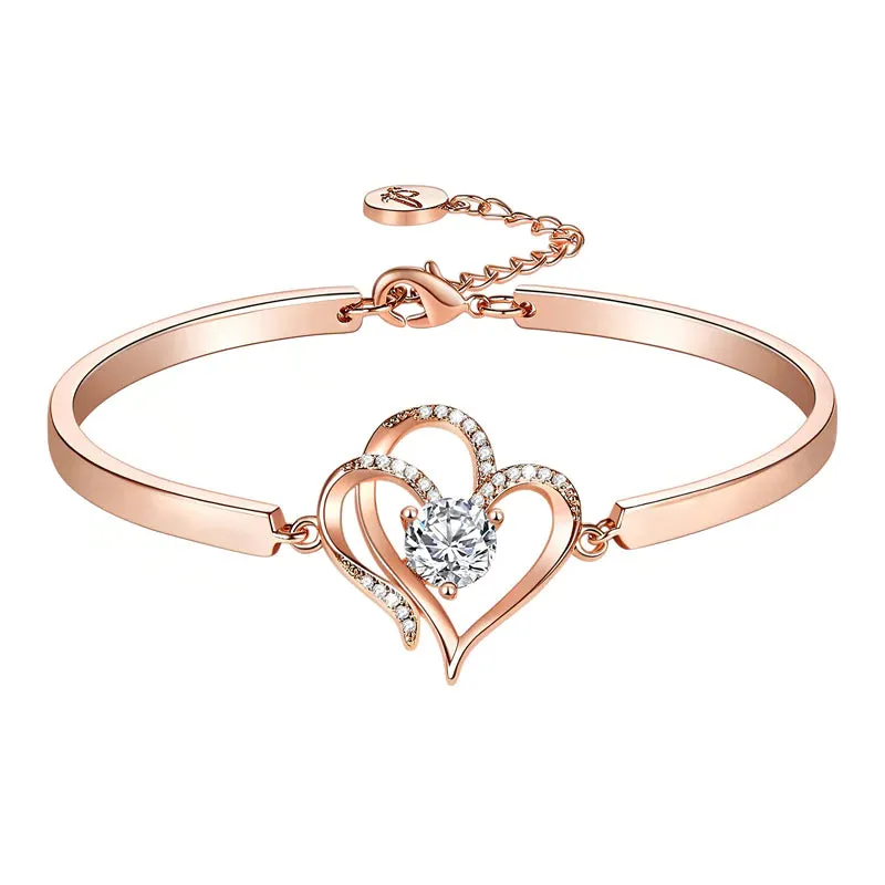 For Daughter-in-law - We Love You So Much Double Hearts And Diamonds Bracelet