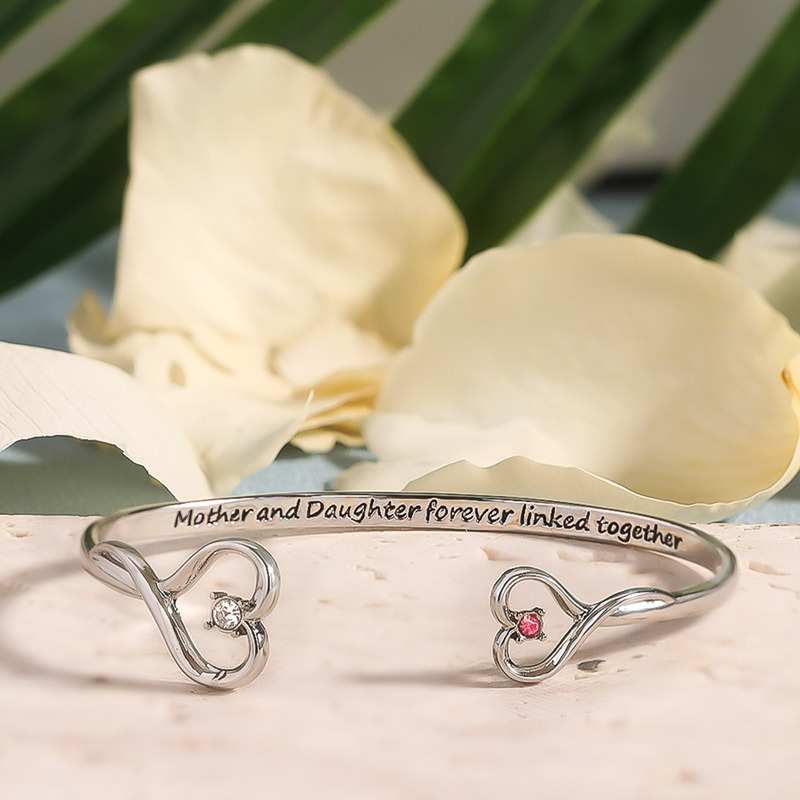 Mother & Daughter Forever linked Together Double Heart Custom Birthstone Bracelet