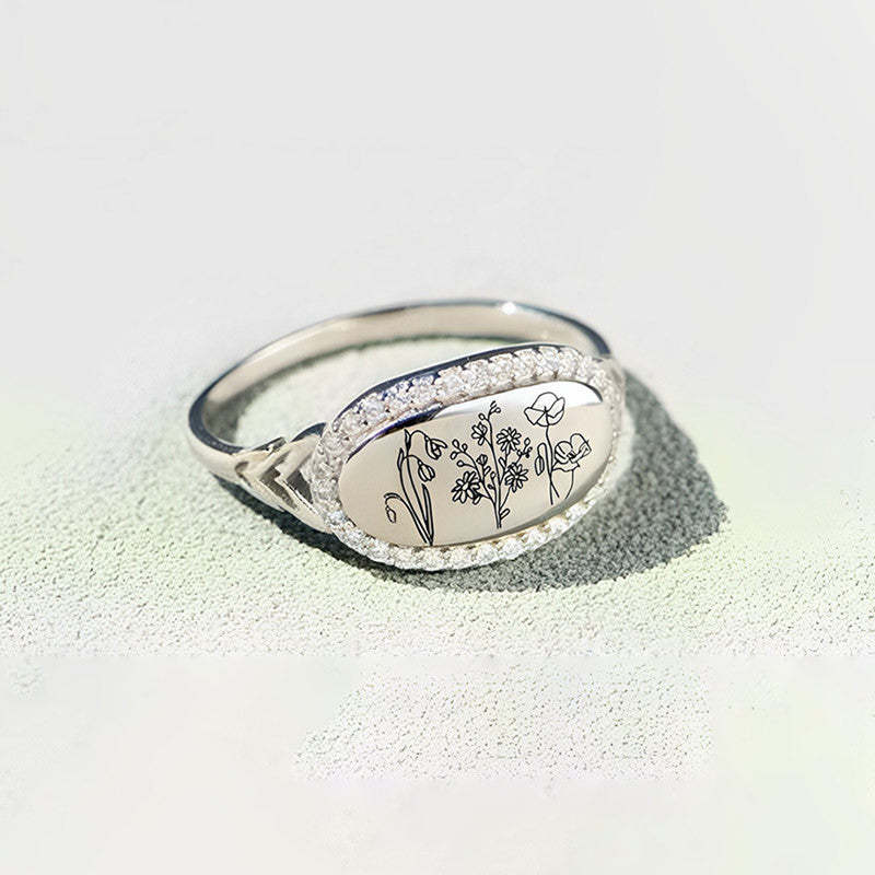 For Grandma - Grandma's Wild Flowers Birth Flowers Custom Ring