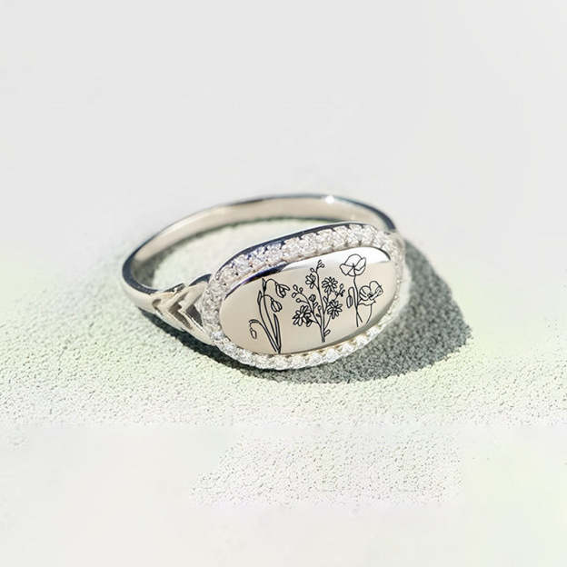For Grandma - Grandma's Wild Flowers Birth Flowers Custom Ring