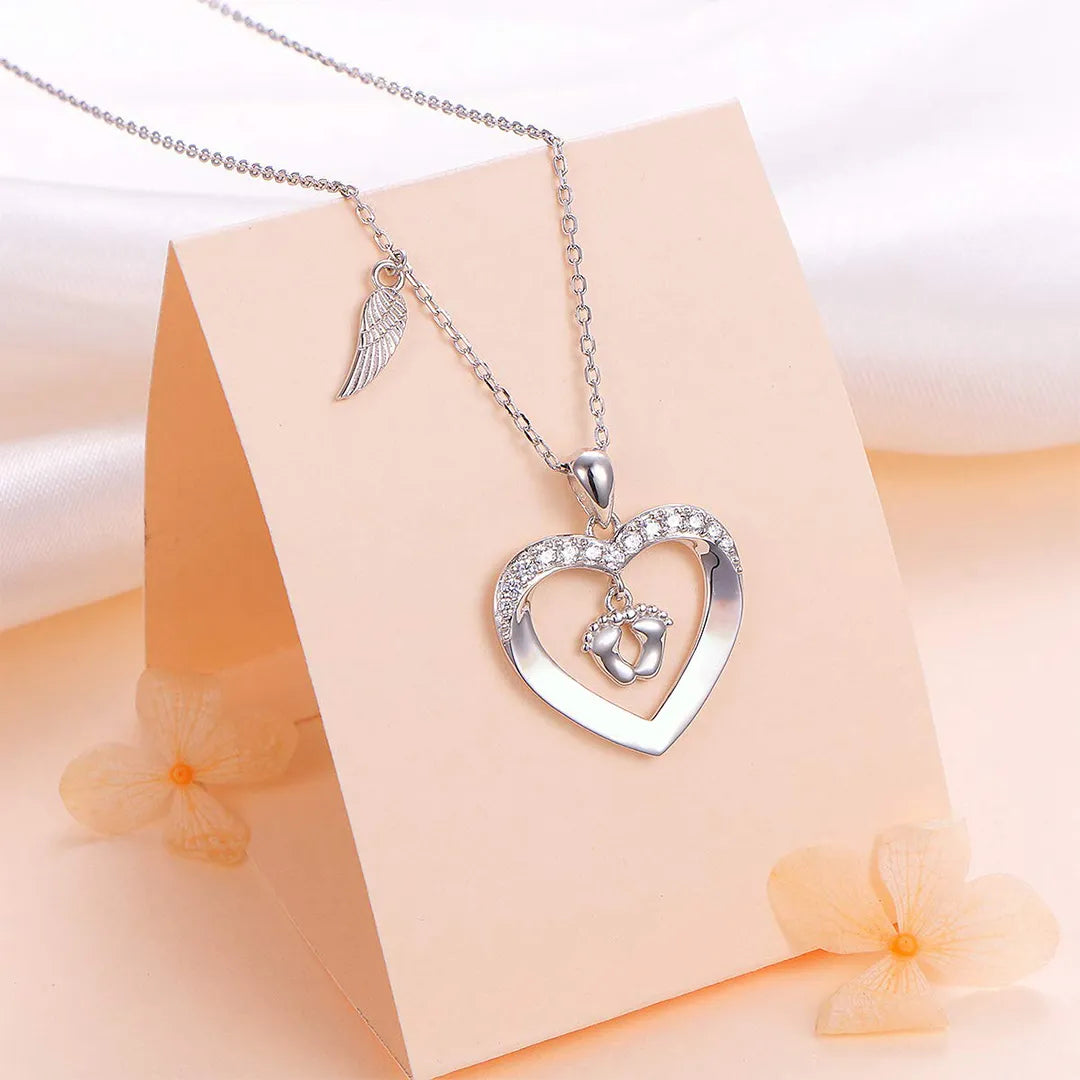 For Memorial- S925 I Will Love You for Every Second of Mine Baby Feet Heart Necklace