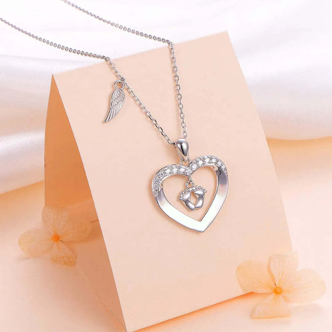 For Memorial- S925 I Will Love You for Every Second of Mine Baby Feet Heart Necklace