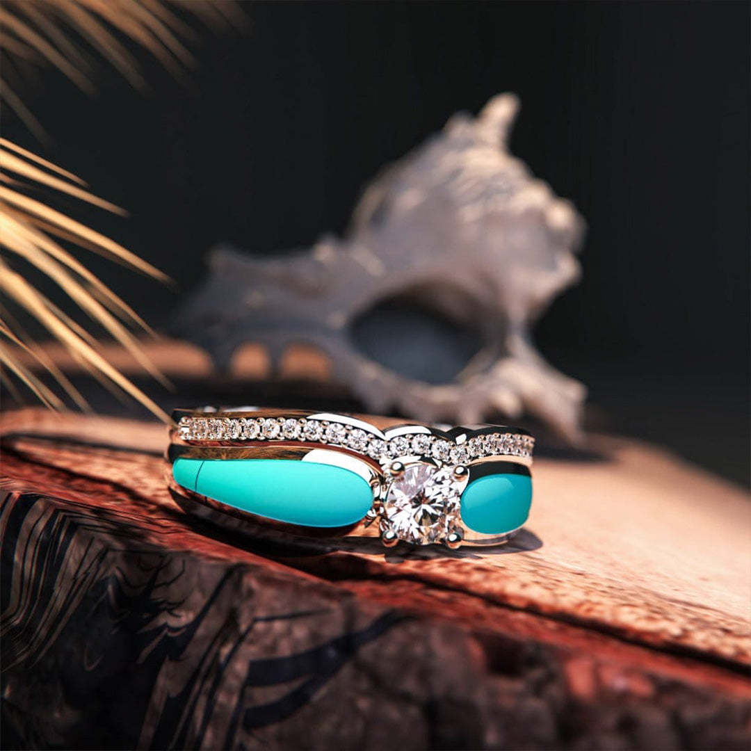 S925 Blue Lagoon Turquoise 2 Piece Rings Set