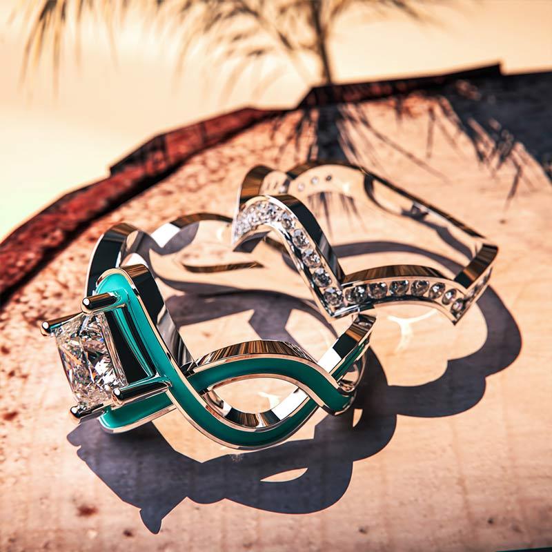 S925 Sea Seeker Folded Line Turquoise Ring