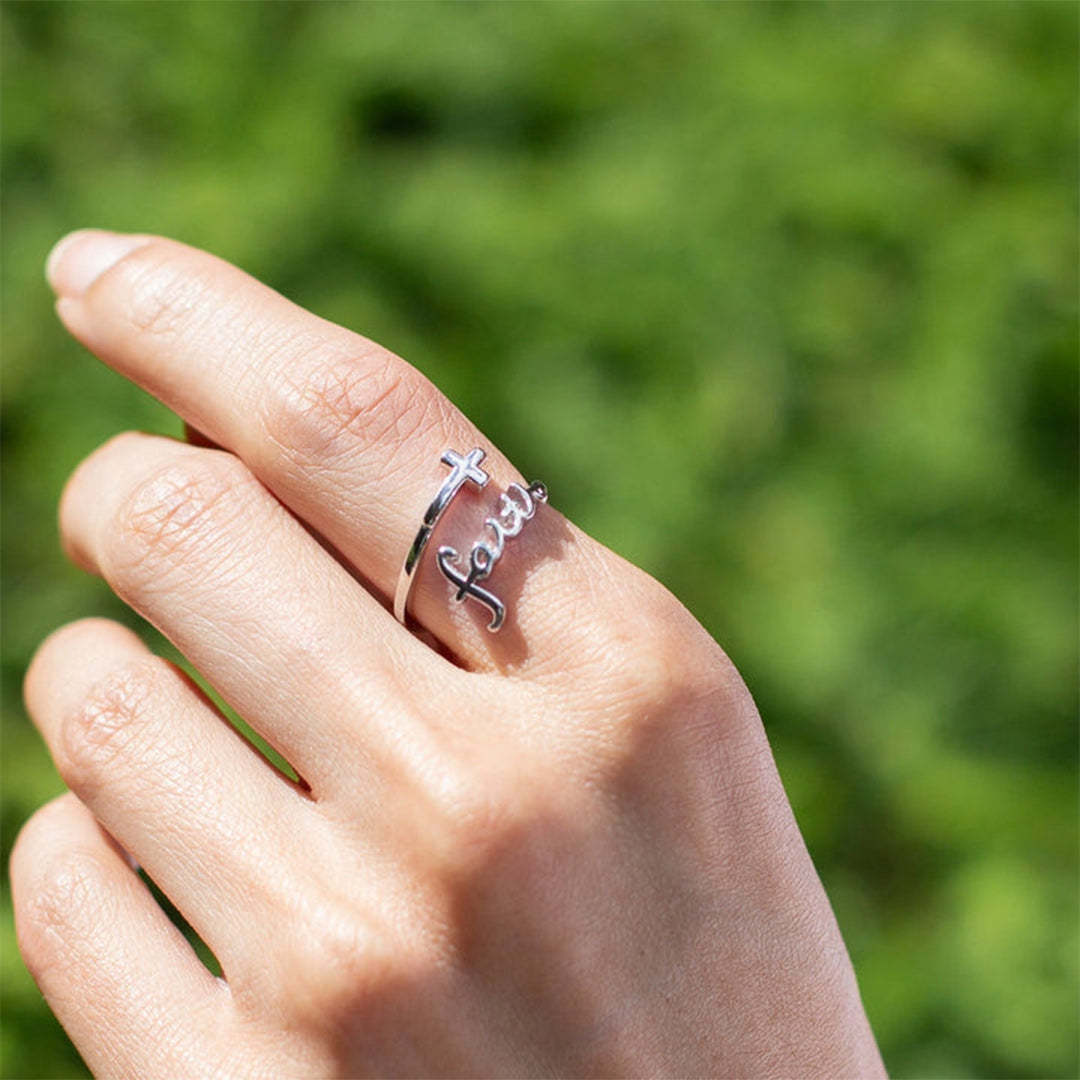 S925 Faith Cross Open Ring