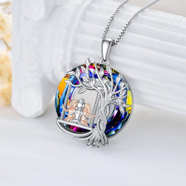 For Sister - S925 A Sister is GOD's Way of Making Sure We Never Walk Alone Crystal Tree of Life Necklace
