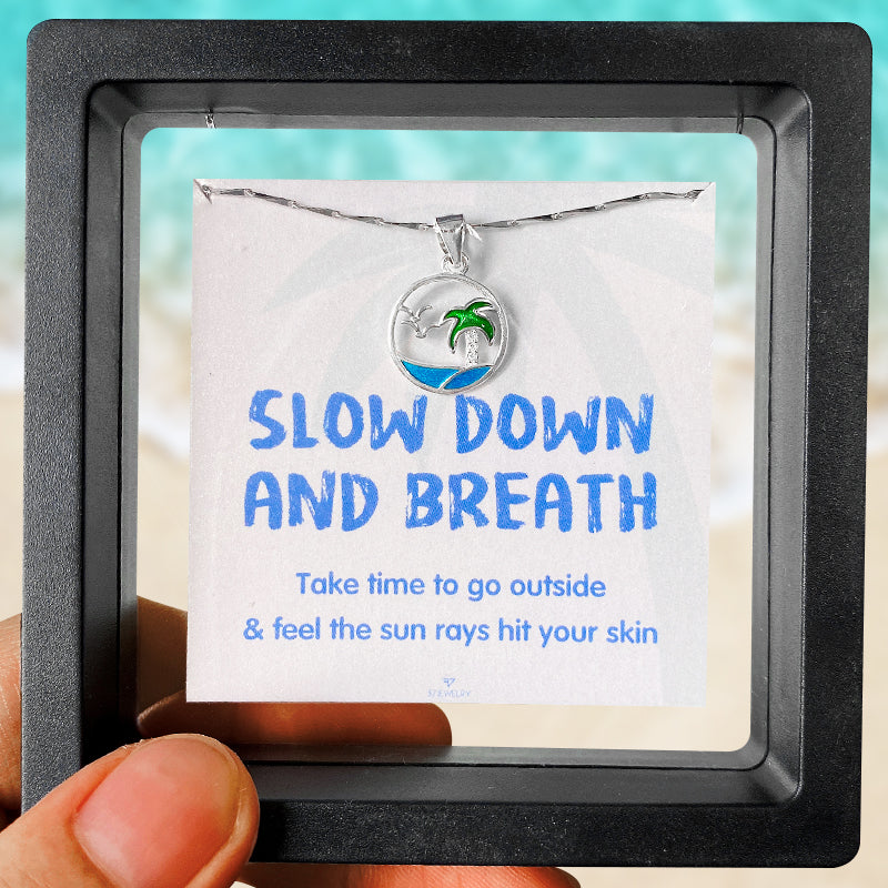 S925 Slow Down and Breath Palm Tree Necklace