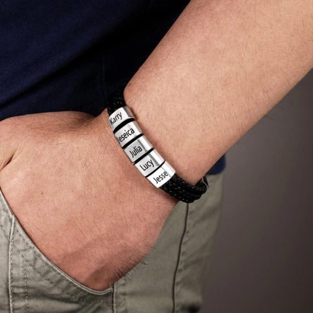 FOR FATHER - SPECIALIZED WITH FAMILIES' NAMES BEAD LEATHER BRAIDED BRACELET