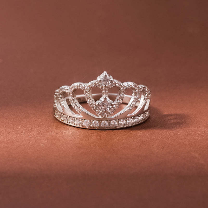 For Daughter - S925 I Love You Forever And Always Sterling Silver Crystal Crown Ring