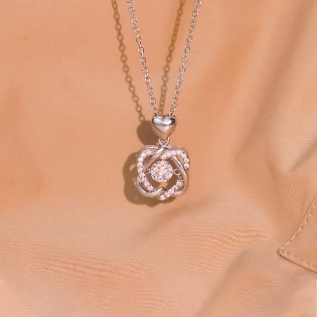 For Granddaughter - S925 Side by Side or Miles Apart We're Connected by Heart Love Knot Necklace