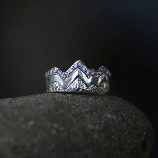 For Mother - S925 I Love You to the Mountain and Back Triple Stacked Mountain Ring