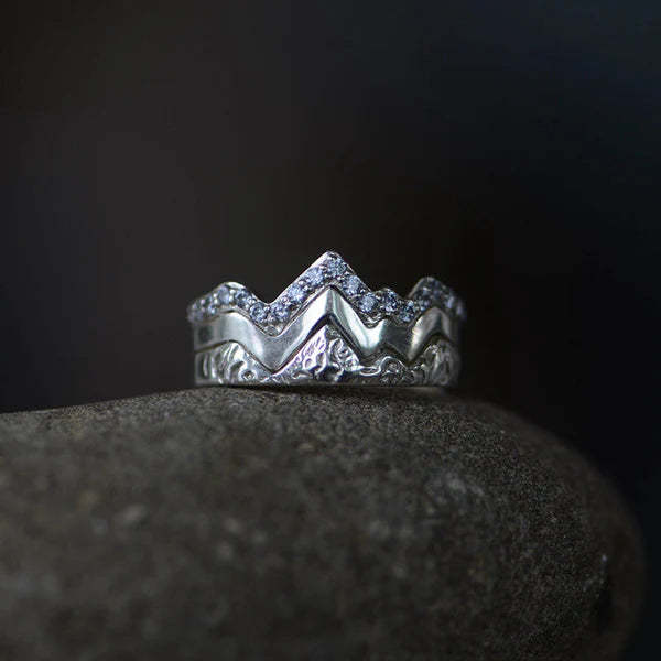 For Mother - S925 I Love You to the Mountain and Back Triple Stacked Mountain Ring