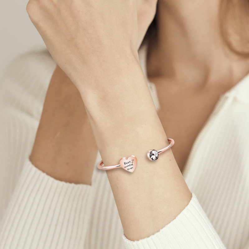 For Aunt/Niece - Best Aunt Heart Diamond Cuff Bracelet