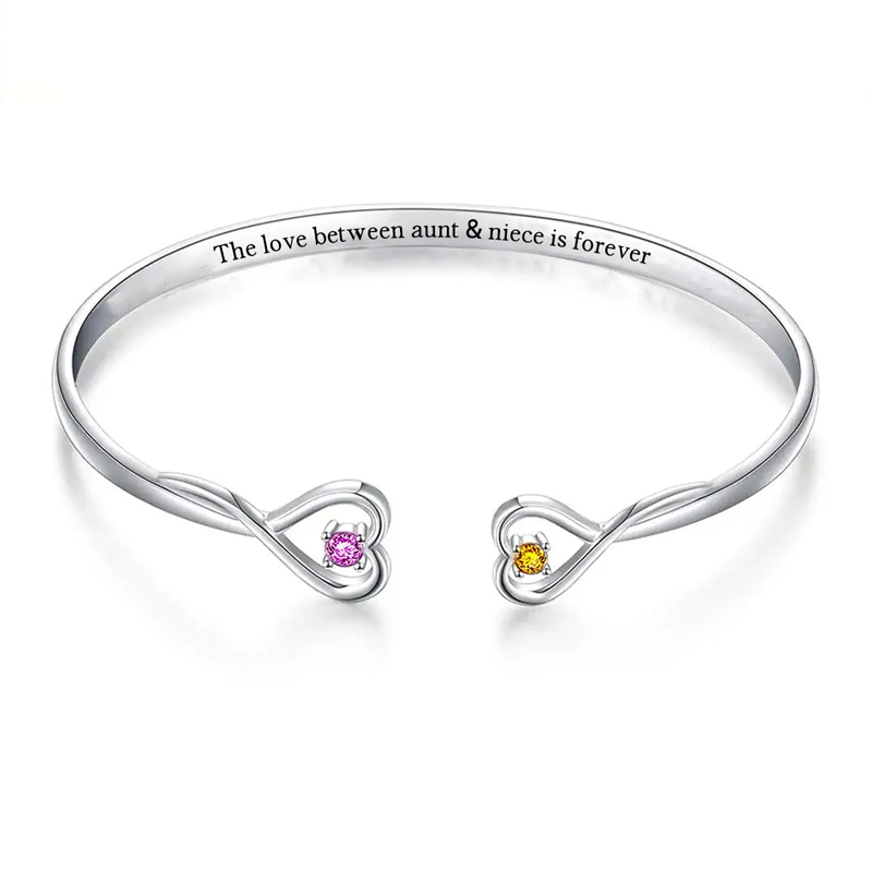 Aunt and Niece Love Eternal Birthstone Double Heart Bracelet