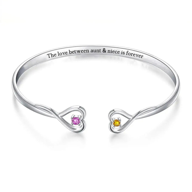 Aunt and Niece Love Eternal Birthstone Double Heart Bracelet