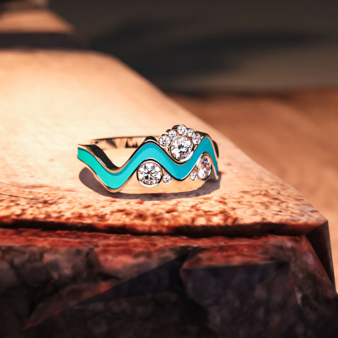 For Self - A Self-Reminder Wave Diamond Turquoise Ring