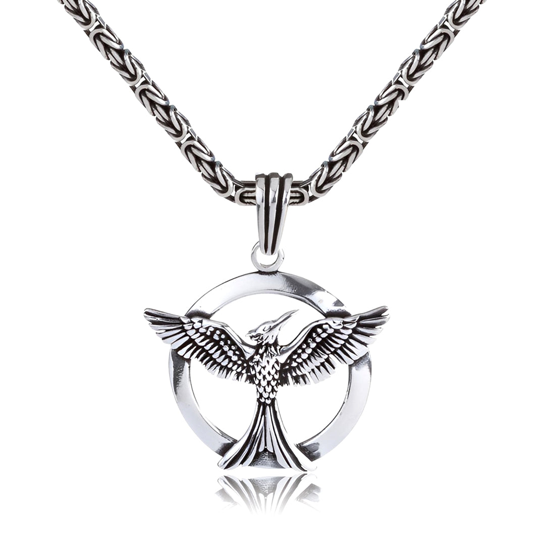 S925 The Fire Inside Me Burns Brighter Than The Fire Around Me Circle Phoenix Necklace For Men