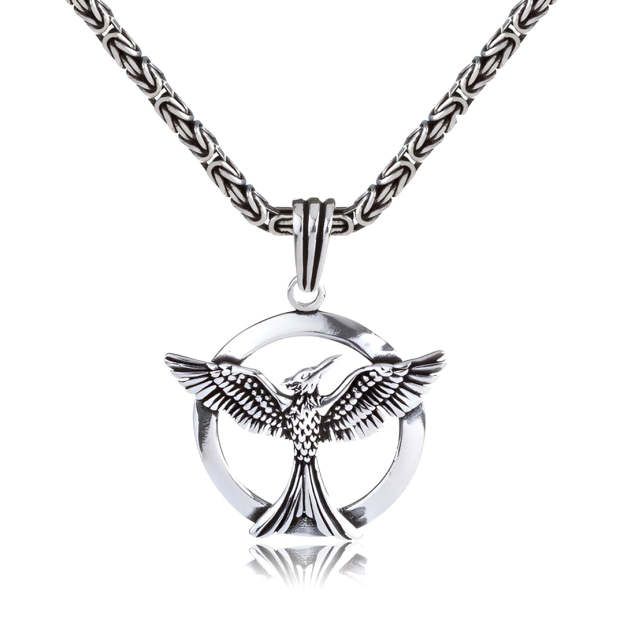 S925 The Fire Inside Me Burns Brighter Than The Fire Around Me Circle Phoenix Necklace For Men