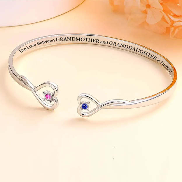 For Granddaughter - I Will Always Be with You Love Forever Birthstone Double Heart Heart Bracelet