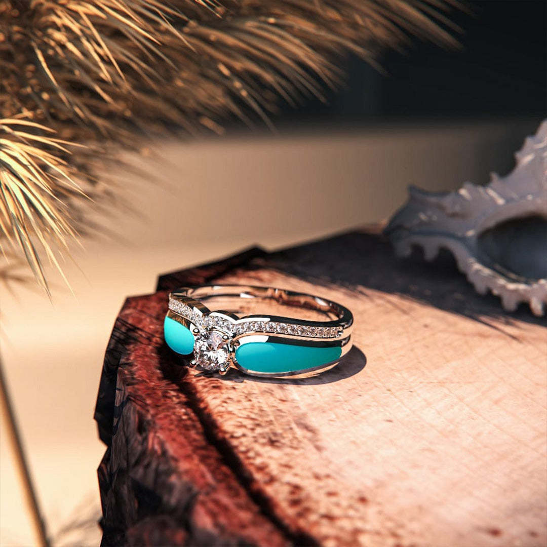 S925 Blue Lagoon Turquoise 2 Piece Rings Set