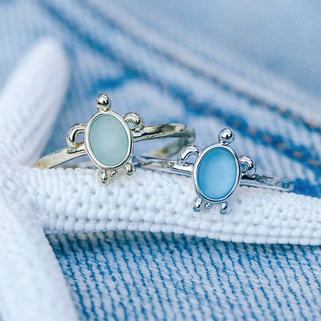 S925 Thalassophile Turtle Sea Glass Ring