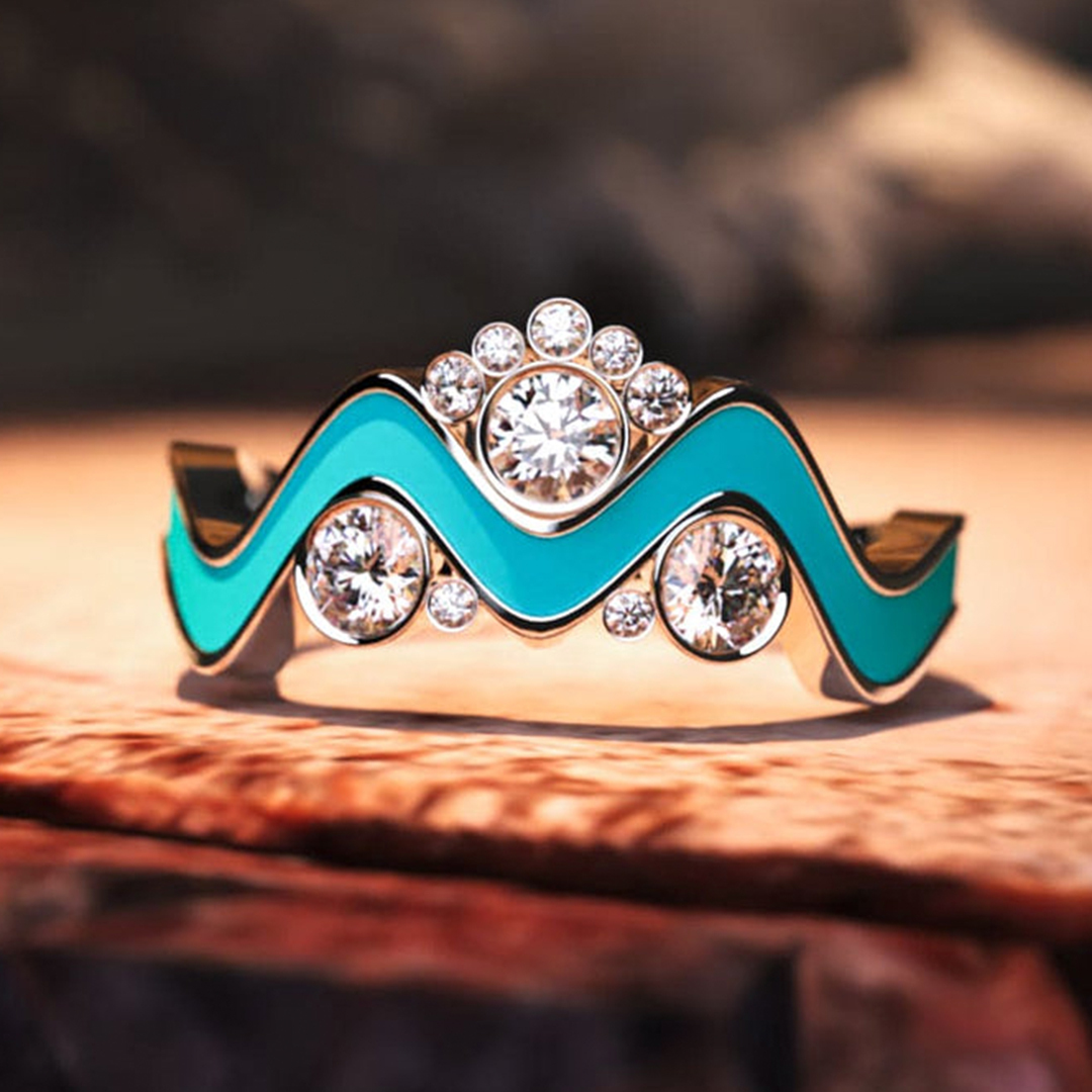 For Self - A Self-Reminder Wave Diamond Turquoise Ring